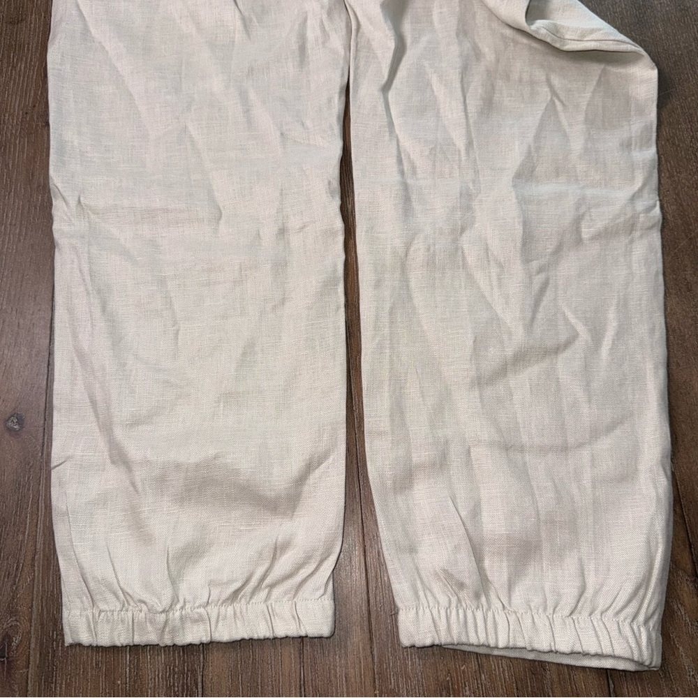 IXIMO %100 Linen Pants Tapered Leg sz L Lagenlook Coastal Cream Ivory pull on - Picture 9 of 11